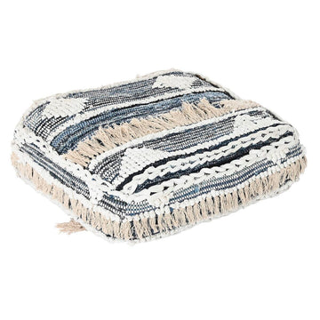 Schwarzes gestreiftes Boden Kissen mit Fransen, 60x60x25 cm. Dekoratives Wohnaccessoire.