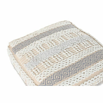 Weiß-graues Boden Kissen im Boho-Stil mit Karriert Muster und geometrischen Formen.