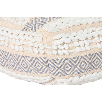 Weiß-graues Kissen im Boho-Stil mit kariertem Muster und Strukturdetails.