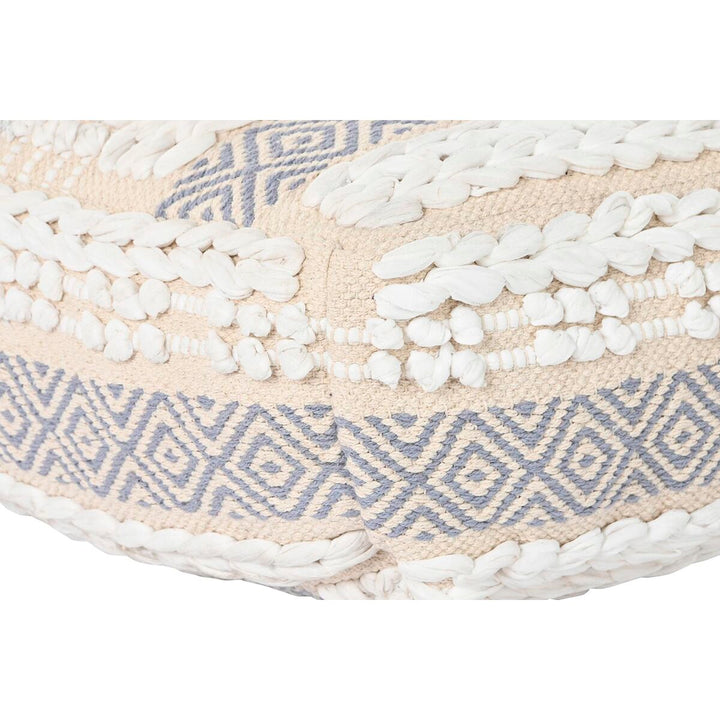 Weiß-graues Kissen im Boho-Stil mit kariertem Muster und Strukturdetails.