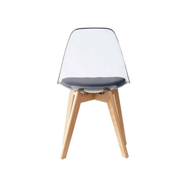 DKD Home Esszimmerstuhl mit durchsichtigem Sitz und Holzbeinen - homely Family Shop