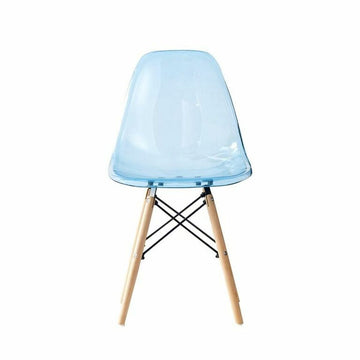 Blauer PVC Esszimmerstuhl mit Holzbeinen - Homely Family Shop