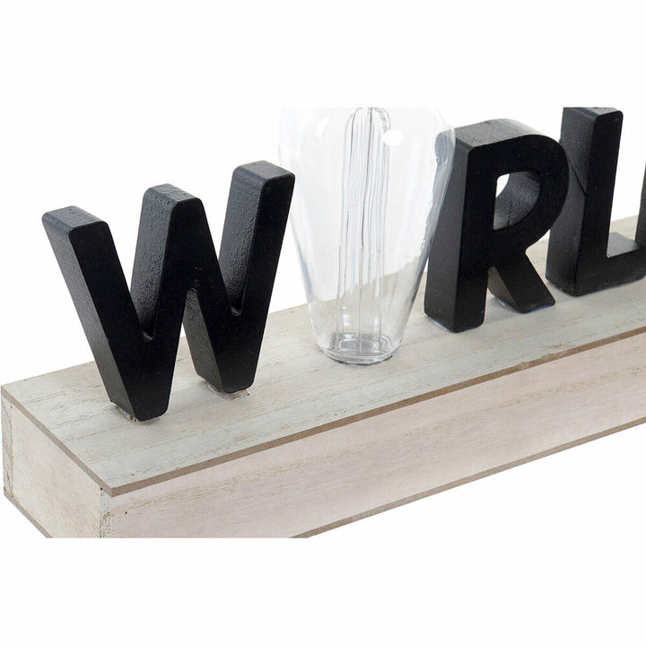 Schwarze Metall Buchstaben WORLD Deko mit Vase auf Holz - homely Family Shop