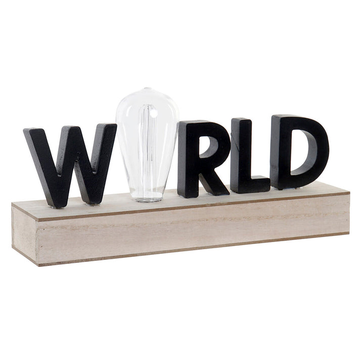 DKD Home Decor World Deko: Schwarze Metallbuchstaben, Glühbirne, Holzsockel - homely Family Shop