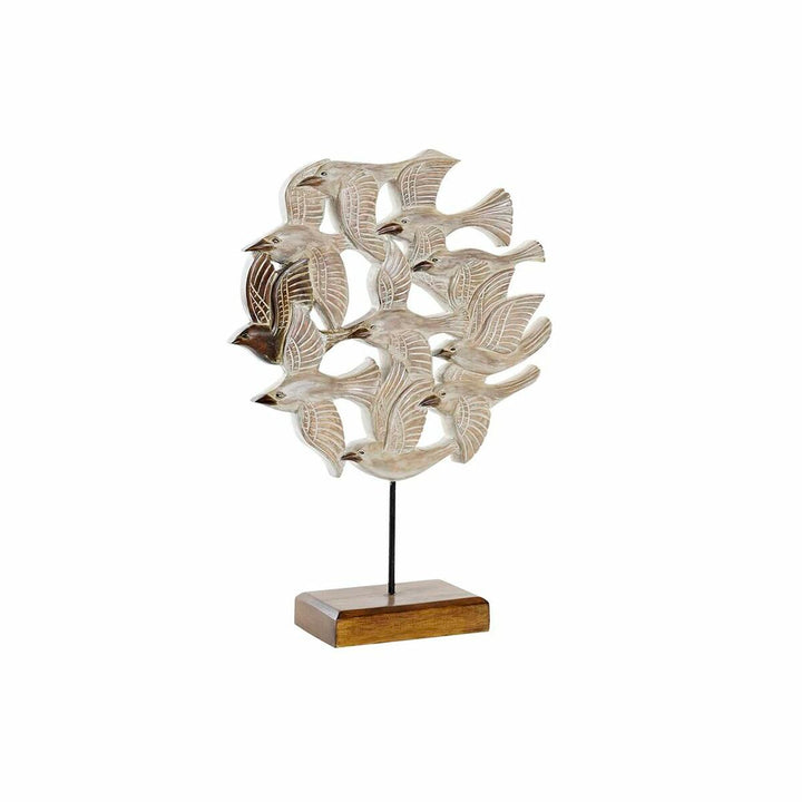 Beige Deko-Figur aus Eisen, Vögel im Flug auf Holzsockel für Home Decor.
