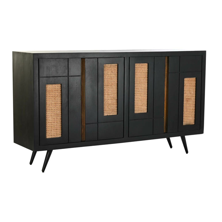 Schwarze DKD Anrichte mit Rattan Details aus Mango-Holz - homely Family Shop