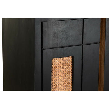 Detail der schwarzen Anrichte mit Rattan und Mango-Holz - homely Family Shop