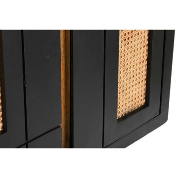 Detail der schwarzen Anrichte mit Rattan und Mango-Holz - Homely Family Shop