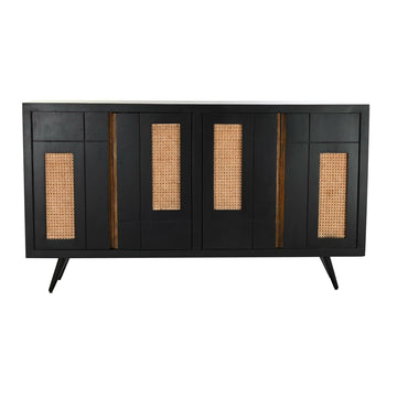 Schwarze DKD Anrichte mit Rattan und Mango-Holz Details - homely Family Shop