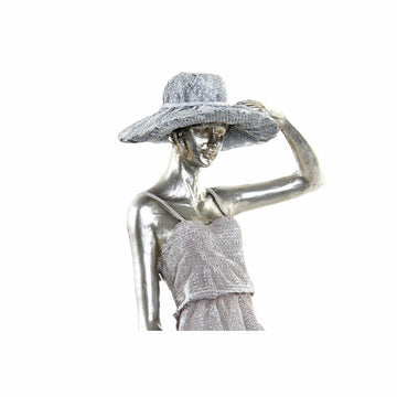 Silberne Deko-Figur einer Dame mit Hut, gefertigt aus Metall und Harz.