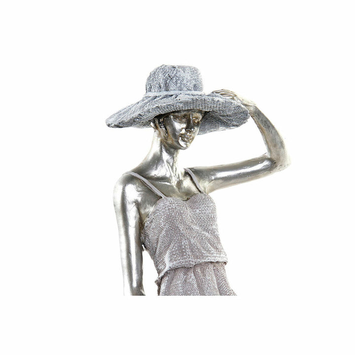 Silberne Deko-Figur einer Dame mit Hut, gefertigt aus Metall und Harz.