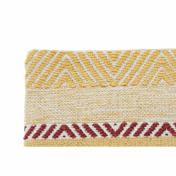 Bunter Kissenbezug im Boho-Stil mit Fransen und Randbereich Details.