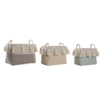 DKD Home Decor Korb-Set mit Polyester Rand und Quasten Details - homely Family Shop