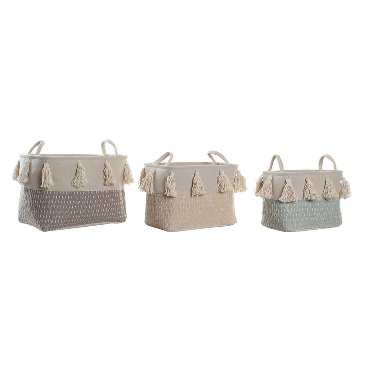 DKD Home Decor Korb-Set mit Polyester Rand und Quasten Details - homely Family Shop