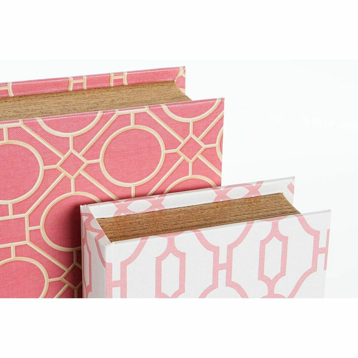 DKD Home Decor Buchboxen aus Holz und Leinwand mit rosa Muster - homely Family Shop
