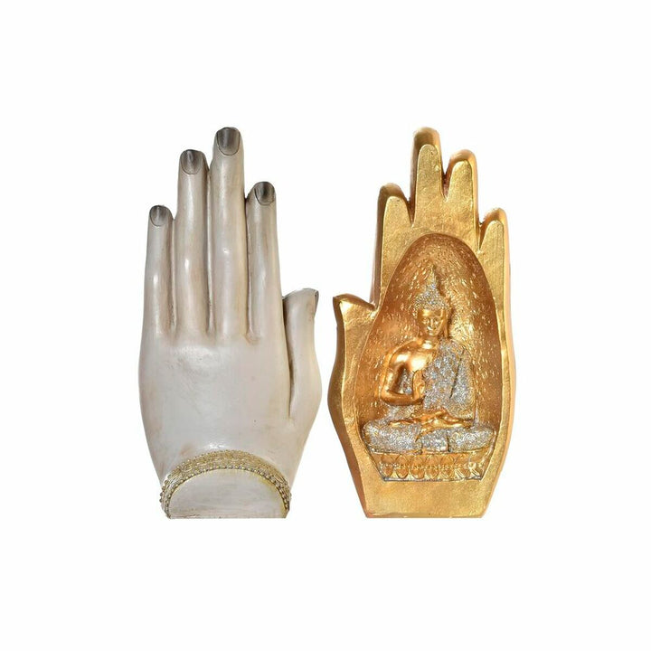 DKD Home Decor Buddha Figuren, orientalisch, grau/gold antik. Harz Deko für Zuhause.
