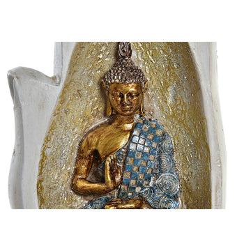 Goldener Buddha Deko-Figur im Antik-Look. Orientalische Harz-Figur mit blauem Akzent, 10x7,2x20,9 cm.