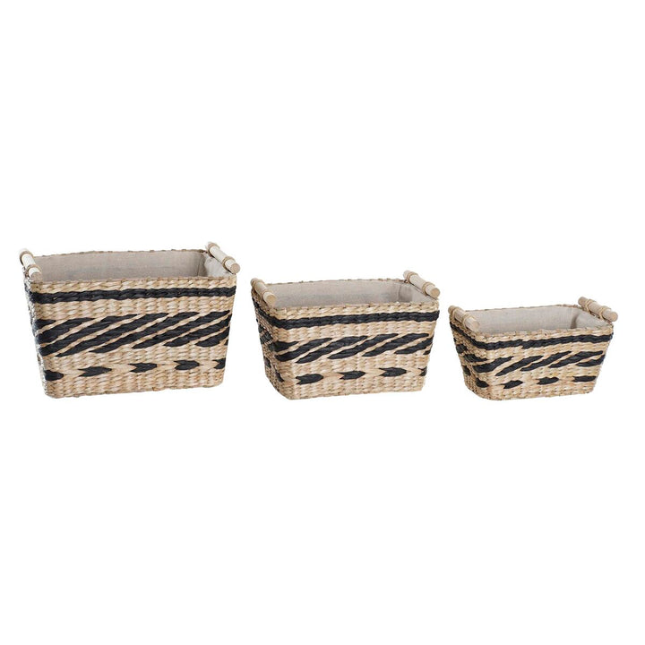 DKD Home Dekor Korb-Set mit Faser-Design und Holzgriffen - homely Family Shop