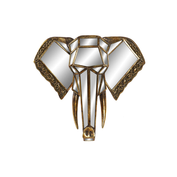 Goldener Elefant Spiegel Wanddeko aus Harz mit geometrischen Facetten.
