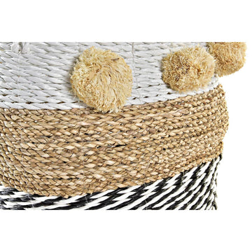 Kolonial Korb-Set mit Streifen und Pompons. Dekorativer Korb für Zuhause.