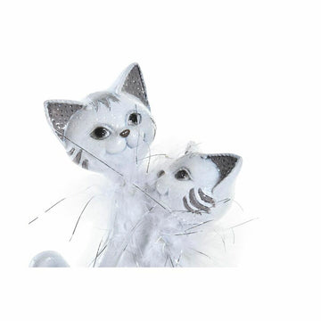 Weiße Deko-Figur von DKD Home Decor, Katzenpaar mit romantischen silbernen Akzenten.