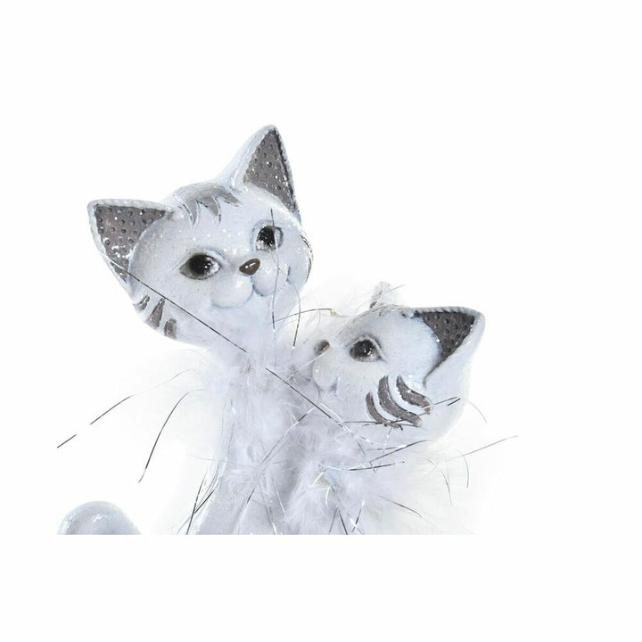 Weiße Deko-Figur von DKD Home Decor, Katzenpaar mit romantischen silbernen Akzenten.