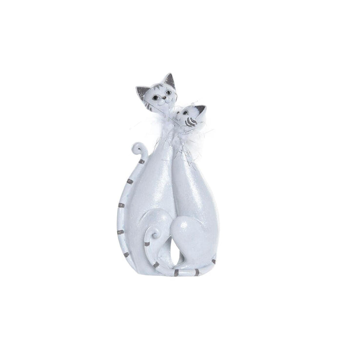 Romantische Deko-Figur: Zwei weiße Katzen mit silbernen Streifen und Glitzerdetails.