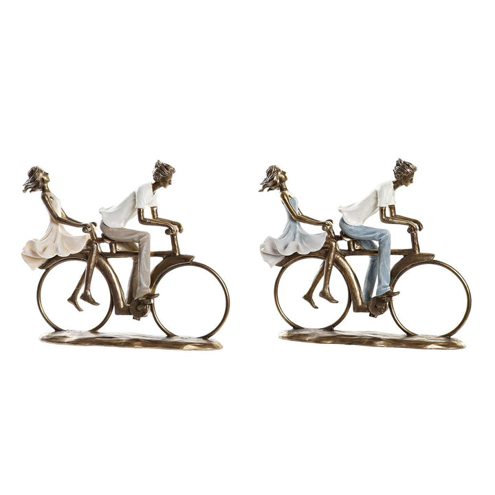 Kupfer Deko-Figuren: Ehepaar auf Fahrrädern. Romantische DKD Home Decor Figuren, 27x9,5x23 cm.