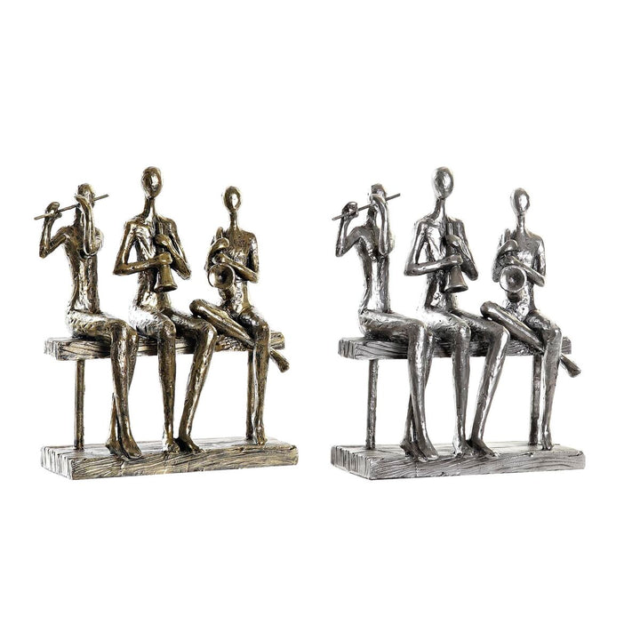 Goldene/kupferfarbene Musiker-Deko-Figuren auf einer Bank. DKD Home Decor, 18x8x21 cm, Musiker.