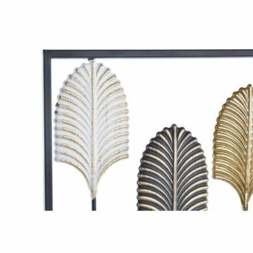 DKD Home Decor Wandbild mit Pflanzenblatt Design. Metall Wanddekoration in Schwarz, Weiß und Gold.