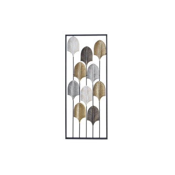Moderne Wanddekoration mit Pflanzenblatt Design in Schwarz, Gold und Silber.