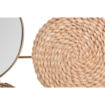 DKD Home Decor Wandspiegel mit Naturfaser und braunem Metallrahmen in Kupferoptik.