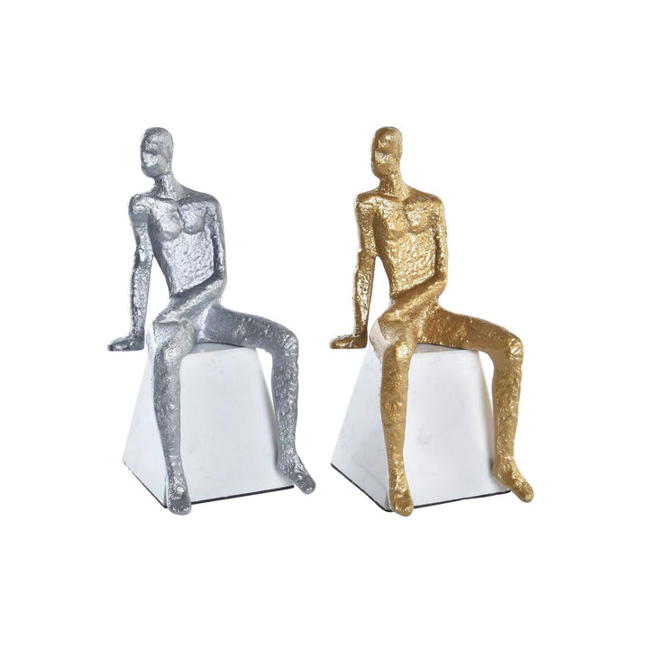 DKD Home Decor Herren Deko-Figuren, silber- und goldfarben, auf weißem Sockel.