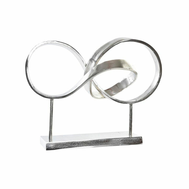Silberne Deko-Figur aus Aluminium mit Unendlichkeitszeichen auf einem Sockel.