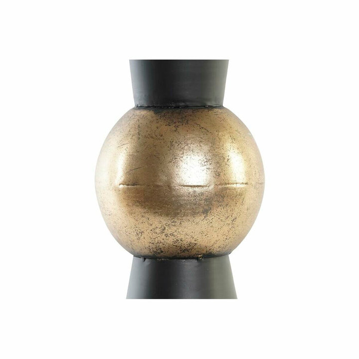 Vintage Metall Vase in Schwarz und Kupfer mit runder Form.