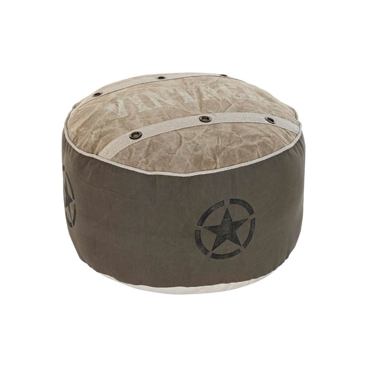 Beige Boden Kissen mit Vintage-Stern und dekorativen Bändern aus Polyester Baumwolle.
