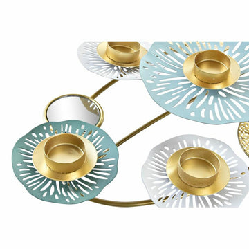 Orientalischer Kerzenleuchter mit Spiegel, goldfarbenem Metall und grünen Wasserlilien Details.