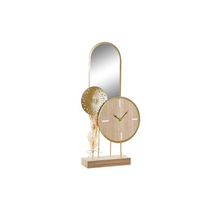 DKD Home Decor Spiegel mit Uhr und goldenen Akzenten. Holz und Metall Design.