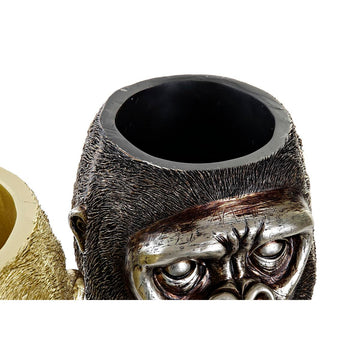 Nahaufnahme: Silber-goldfarbene Gorilla Deko-Figur im Kolonialstil mit detaillierter Fellstruktur.