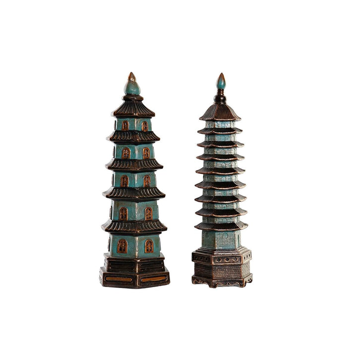 Türkisfarbene Deko-Figuren im orientalischen Pagoden-Stil von DKD Home Decor. Einzigartige orientalische Dekoration.