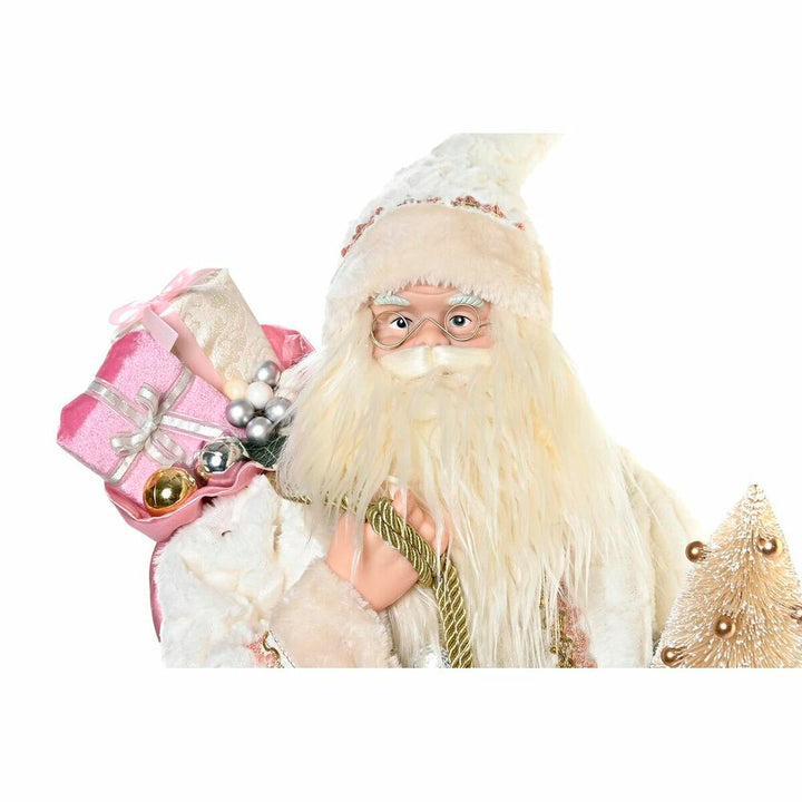 Graue Rosa Weihnachtsmann Figur mit Geschenken. Deko-Figur aus Holz und PVC für Weihnachten.