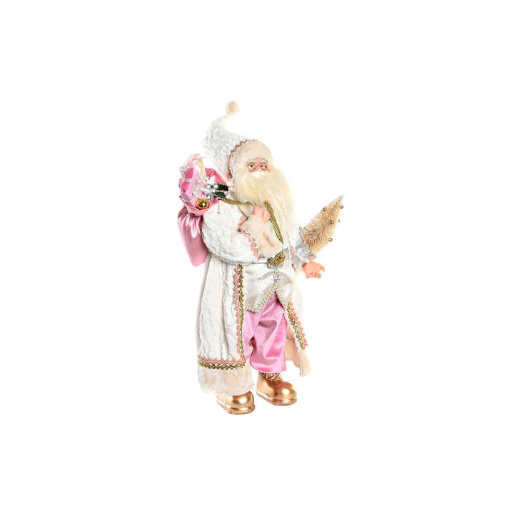 Deko Weihnachtsmann Figur in Grau und Rosa mit kleinem Weihnachtsbaum für festliche Weihnachten.