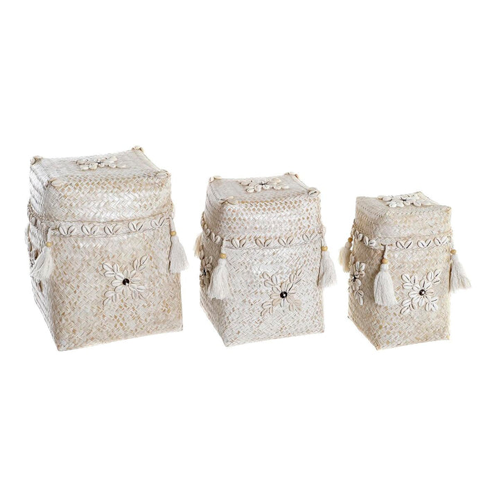Weißes Bambus Korb-Set mit Muscheln und Quasten - DKD Home Decor