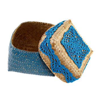 DKD Home Decor Korb aus Baumwolle und Bambus mit blauem Dekor - homely Family Shop
