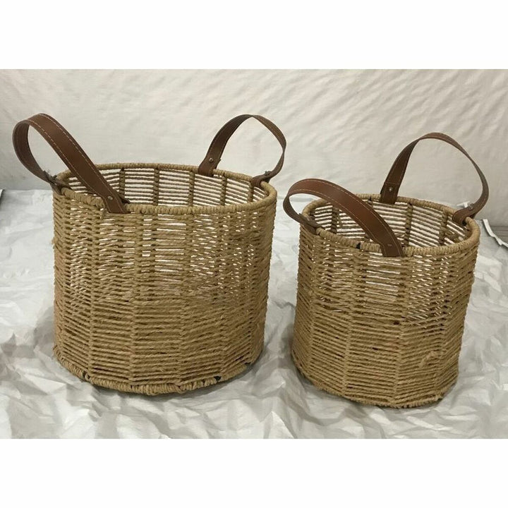 DKD Home Decor Korb-Set mit Ledergriffen, Boho Stil - homely Family Shop