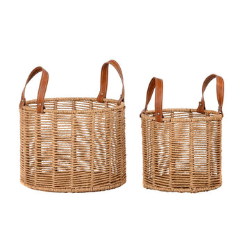 DKD Home Decor Korb-Set mit Metall-Schnur und Ledergriffen - homely Family Shop