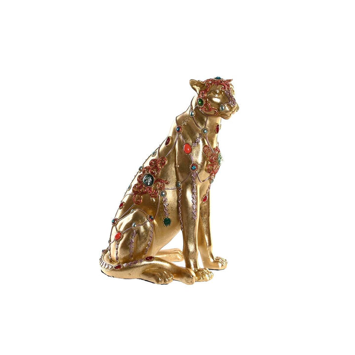 Goldene Leopard Deko-Figur aus Harz mit Kolonialstil-Verzierungen für ein elegantes Zuhause.