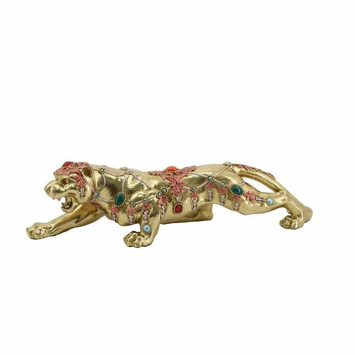 Goldener Deko-Panther im Kolonialstil mit Schmucksteinen. Elegante Deko-Figur für Ihr Zuhause.