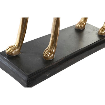 Detailaufnahme: Goldene Hunde-Figur auf schwarzem Sockel. Moderne Deko-Figur für Zuhause.