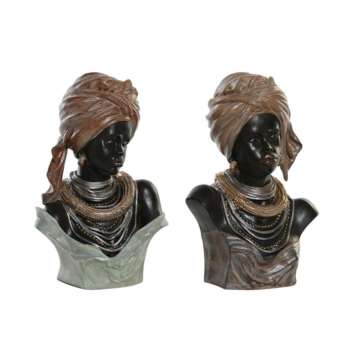 Zwei afrikanische Deko-Figuren im Kolonialstil. Beige und schwarz mit Halsketten.